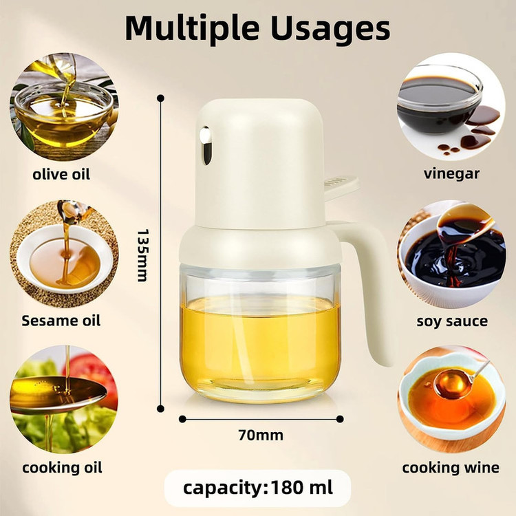 اسپری روغن مدل 1369N، ظرفیت 180 میلیلیتر، بدنه شیشه و پلاستیک، ابعاد 7×7×13 سانتیمتر، وزن 250 گرم، شستوشو با دست، مناسب سرخ کردن، کباب کردن و پخت و پز، مقاوم در برابر دمای 120 درجه سانتیگراد، کنترل دقیق مقدار مصرف روغن